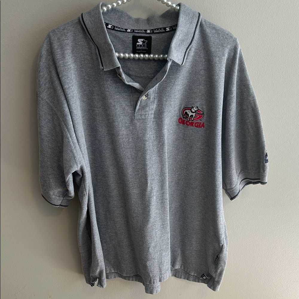 Georgia Bulldogs Vintage Grey Starter Embroidered Polo. Size Large